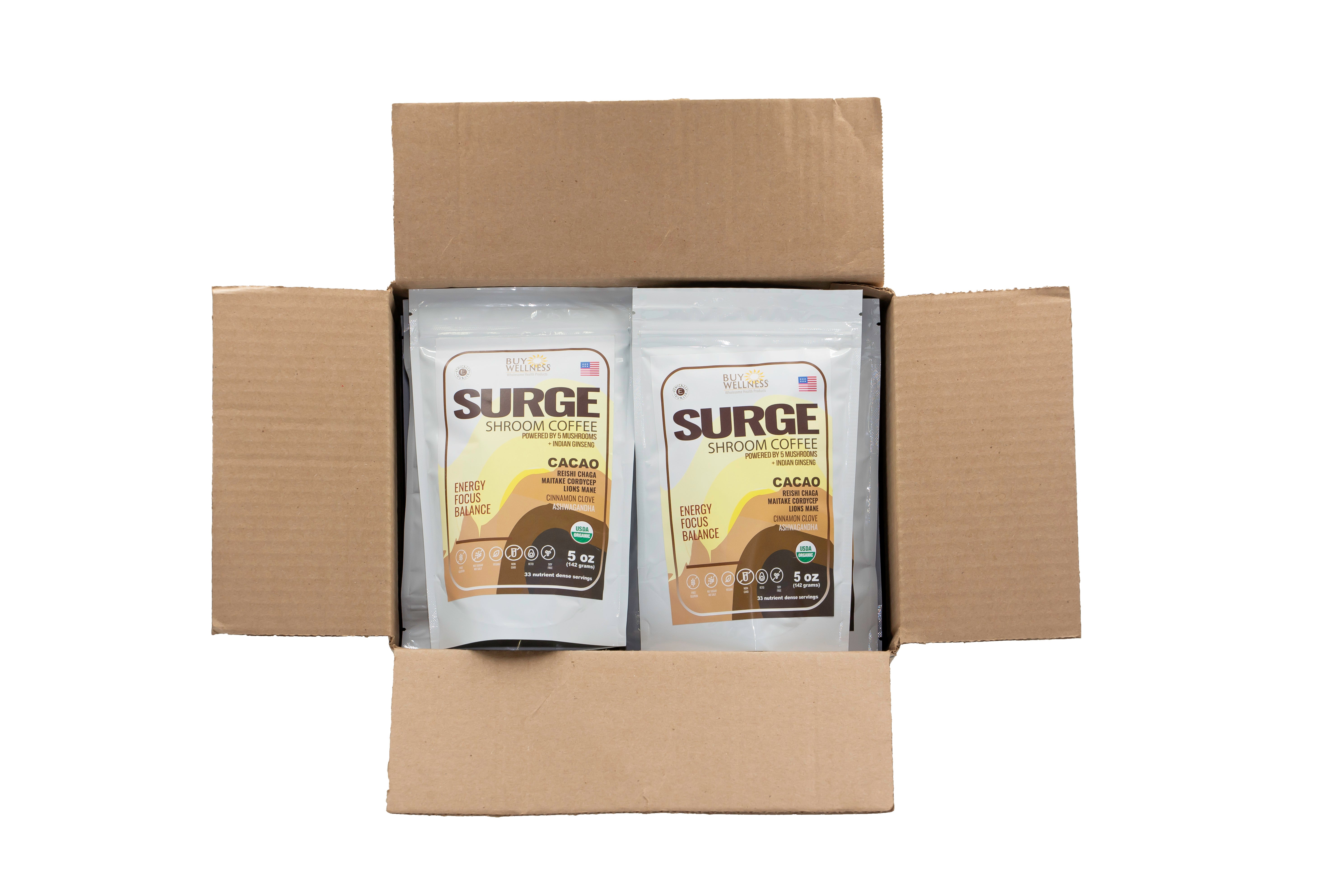 Buy Wellness SURGE Mushroom Cocoa packaging detail