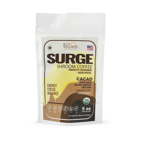 SURGE 5 Mushroom Coffee + Cacao + Ashwagandha, Indian Ginseng