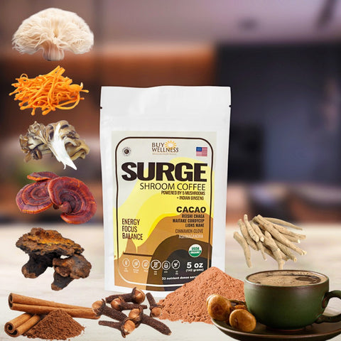 SURGE 5 Mushroom Cocoa Anxiety Fix | No Coffee No Crash | Buy Wellness Chicago