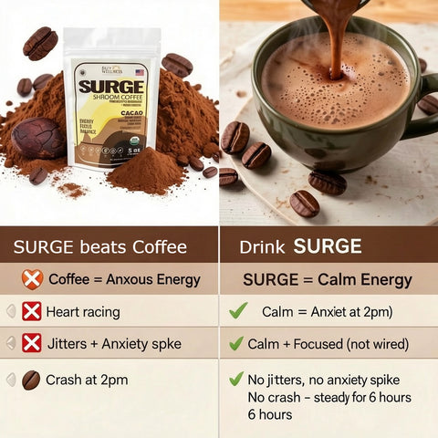 SURGE 5 Mushroom Cocoa Anxiety Fix | No Coffee No Crash | Buy Wellness Chicago
