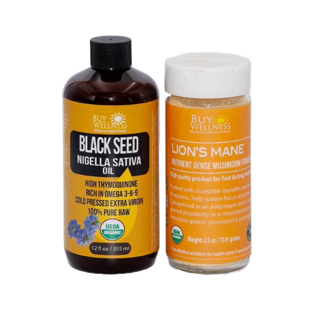 Buy Wellness Organic Balckeed oil+ Lions mane Daily Wellness stack