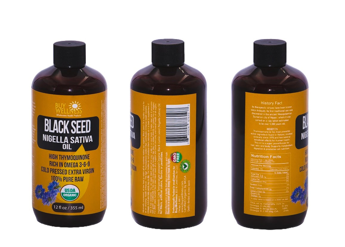 Organic cold pressed black seed oil bottle — Buy Wellnes